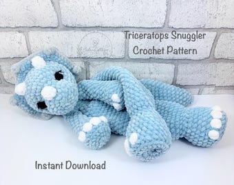 Crochet Triceratops Comforter Snuggler Pattern, Amigurumi, low sew, Plushie Toy Pattern, lovey