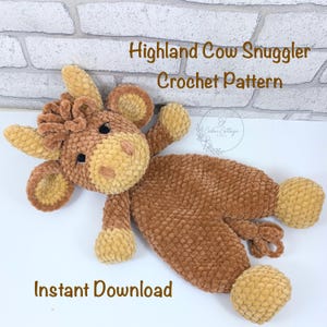 Crochet Highland Cow Snuggler Comforter Pattern, lovey, Amigurumi, low sew, handmade, Plushie Toy, new baby