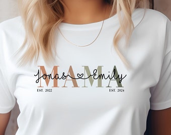 Personalisiertes Mama Shirt, Mama Geschenk Geburt, Mama Shirt mit Kindernamen, personalisiertes Mamageschenk, Geschenk Mama personalisiert