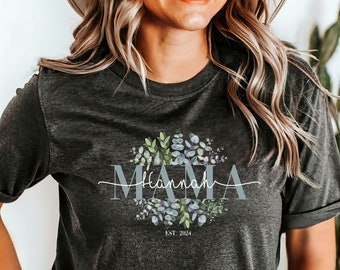Personalisiertes Mama Shirt | Eukalyptus Shirt | Mamashirt | Mama Shirt mit Kindernamen | personalisiertes Mutter-Geschenk | First Mamashirt