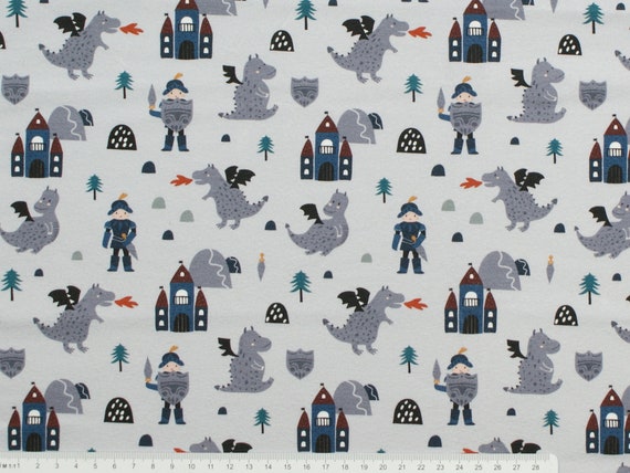 Fabric knight jersey knight cotton fabric knight cotton jersey by the meter fabric dragon jersey for boy jersey baby boy dragon fabric