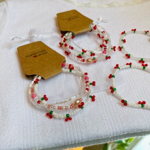 Cherries Handmade Glass Seed Bead y2k Friendship Good Luck Stretch Bracelet
