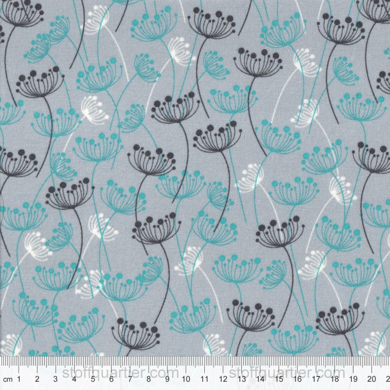 Jersey Blumen grau türkis Stoff Avalana Meterware | Etsy