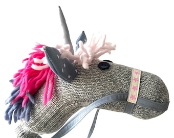 Steckenpferd Einhorn silber rosa Stockpferd