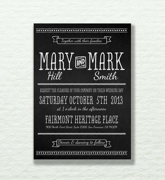 Items similar to Chalk Board Wedding Invitation - Fully Customisable ...