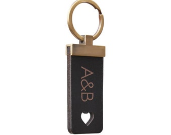 Keychain with closure "RECTANGLE" 4 mm leather with own desired engraving