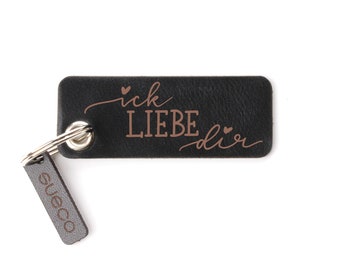 Leather keychain "ICK LOVE YOU" made of vegetable tanned leather - handmade in Munich - the perfect gift for the partner