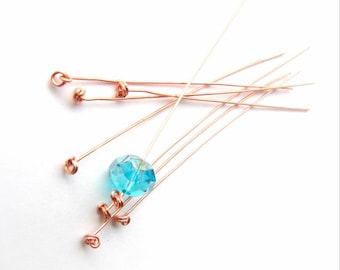 10 Fancy Head Pins, Knotted Headpins, Copper Head Pins, Headpins, Copper Wire,  26 gauge Handmade Jewelry findings, 3 Inch Double Knotted
