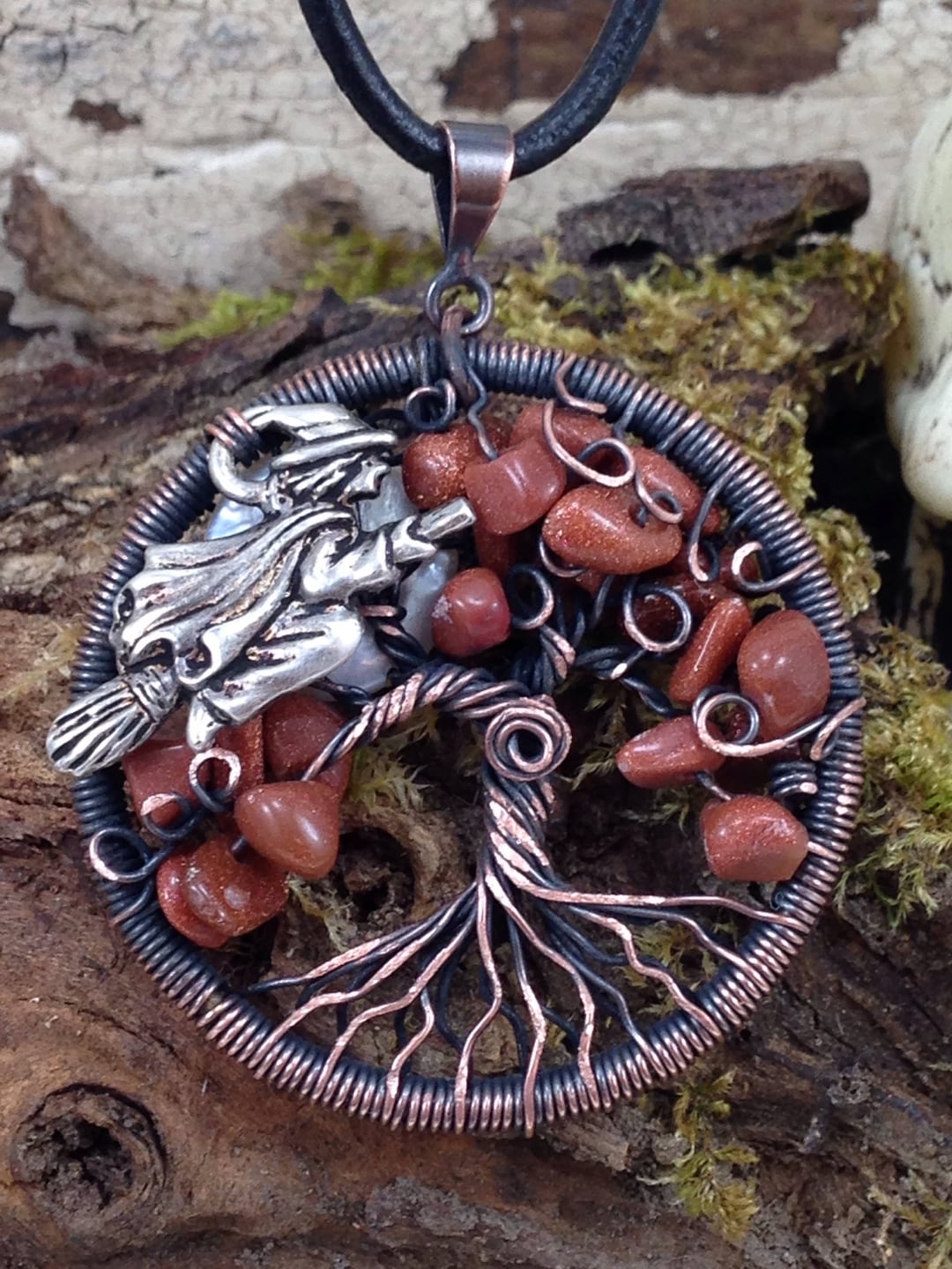 Tree of Life Necklace: Goldstone Witch, Copper Wire Pendant