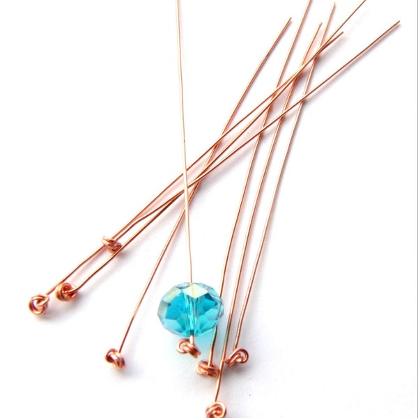 10 Fancy Head Pins, Knotted Headpins, Copper Head Pins, Headpins, Copper Wire,  26 gauge Handmade Jewelry findings, 2 Inch Double Knotted