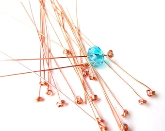 10 Fancy Head Pins, Knotted Headpins, Copper Head Pins, Headpins, Copper Wire,  26 gauge Handmade Jewelry findings, 3 Inch Triple Knotted