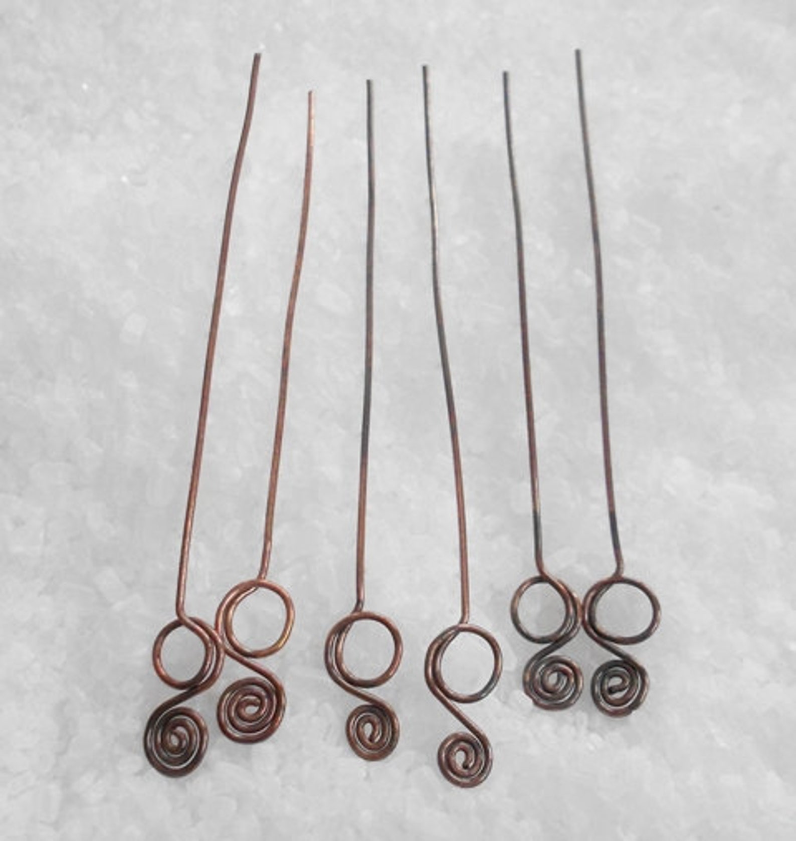 Antiqued Copper Head Pins 6, Handmade Double Loop Swirl, Head Pins