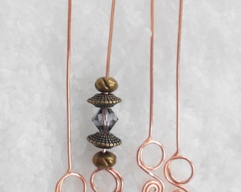 Bare Copper Head Pins (4), Handmade Double Loop Swirl, Head Pins, Fancy Head Pins, Findings, Copper, Copper Head Pins