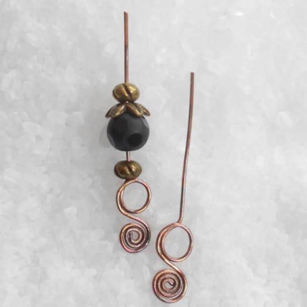 Antiqued Copper Head Pins (2), Handmade Double Loop Swirl, Head Pins, Fancy Head Pins, Findings, Copper, Copper Head Pins