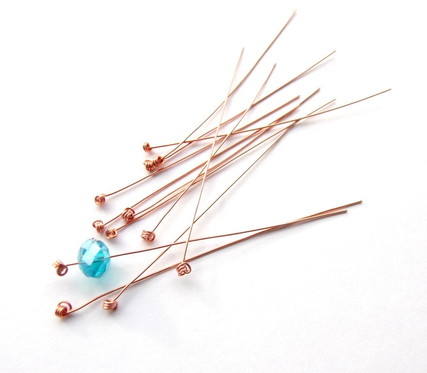 10 Fancy Head Pins, Triple Knotted Headpins, Copper Head Pins, Headpins