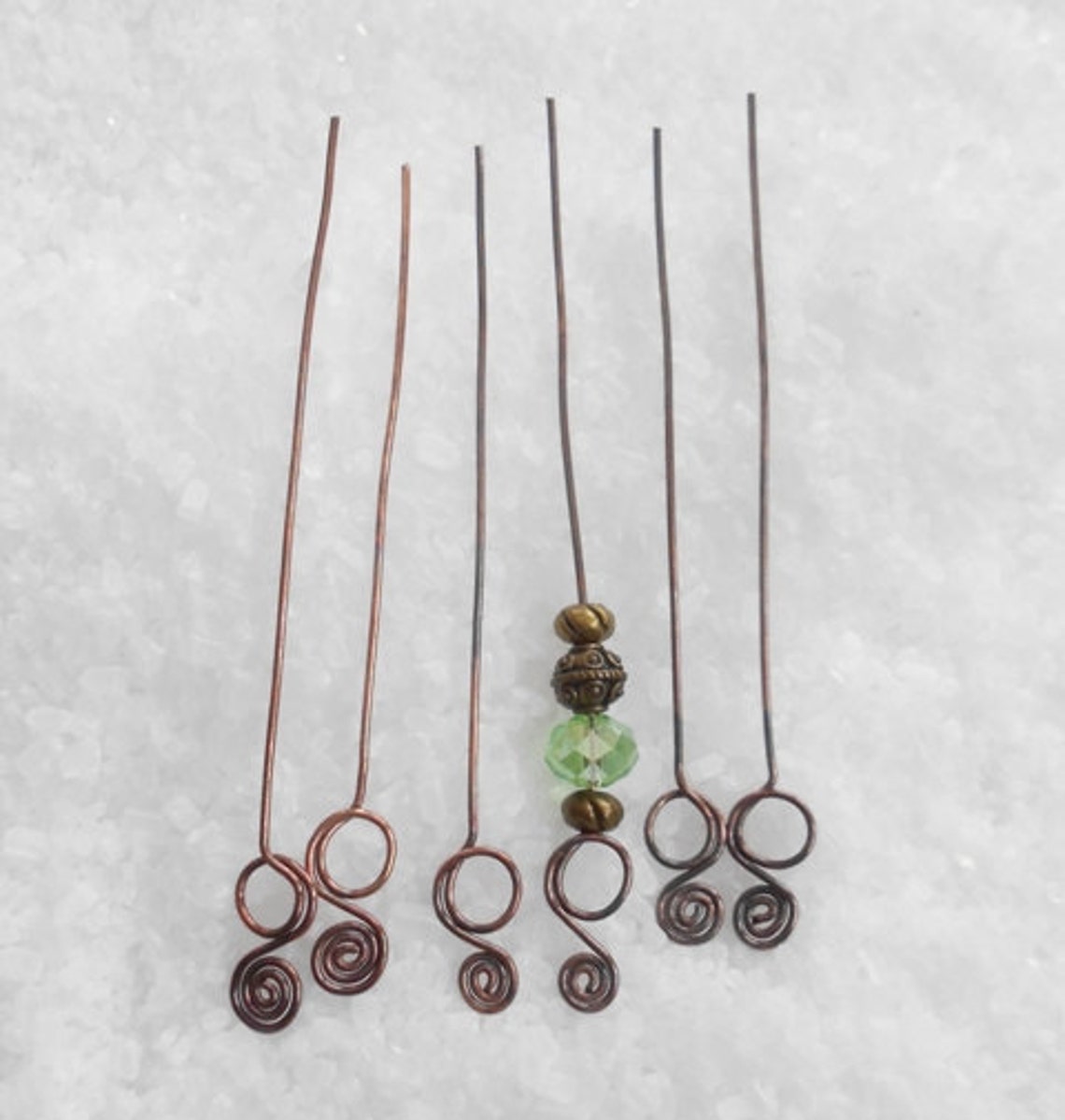 Antiqued Copper Head Pins 6, Handmade Double Loop Swirl, Head Pins