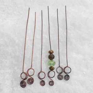Antiqued Copper Head Pins: Handmade Double Loop Swirl Findings