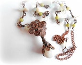 Tree Jewelry/ Copper Swirl Tree With Moonstone, New Jade & Aquamarine/ Wire Wrapped Jewelry/ Birthstone Jewelry