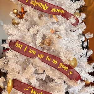 Whimsical Wizarding World Christmas Tree Ribbon Set with a Touch of Mischief, Inspired by the School of Wizardry