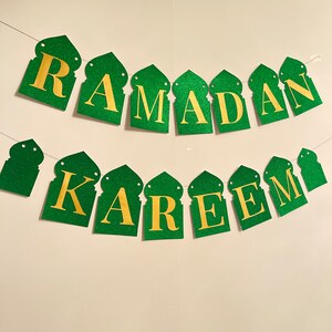 Ramadan Banner I Ramadan Kareem I Green and Gold Glitter I Islamic Decor