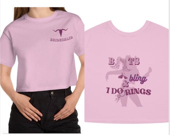 Bachelorette Bash sur le thème de Nashville - Crop Top pour femme personnalisable "Boots, Bling & I Do Rings"