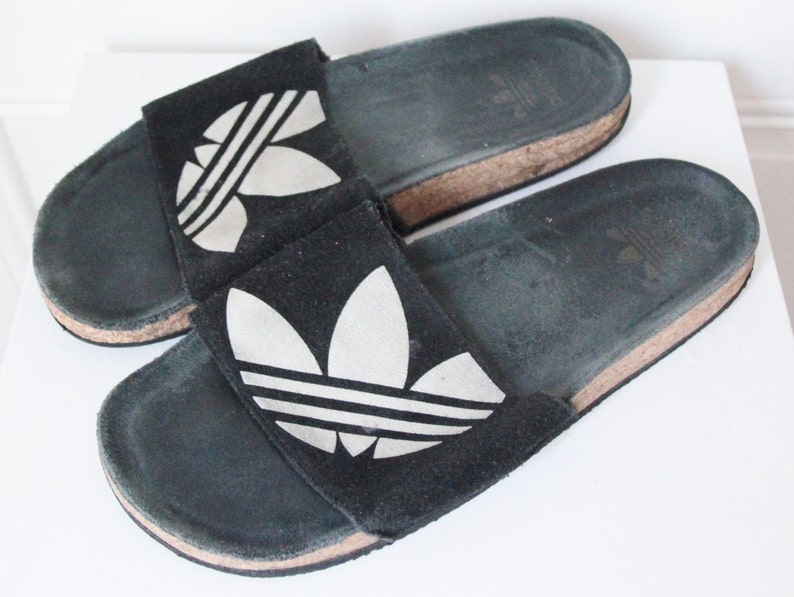 90s ADIDAS mens flip flops / sandals cork leather pool Etsy