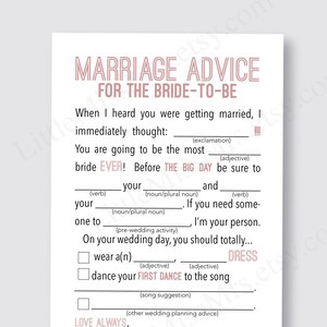 Druckbares Mad-lib Bridal Shower Spiel (5 Farben zur Auswahl)