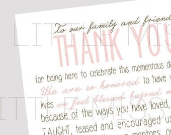 Printable Thank You Notes // "To our family and friends..." // include in welcome bag