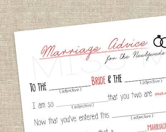 Printable Mad-lib Wedding Advice cards in red