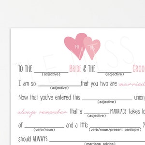 Druckbare Mad-lib Wedding Advice Aktivität in Türkis, Rosa oder Goldbraun (3 Farboptionen enthalten)