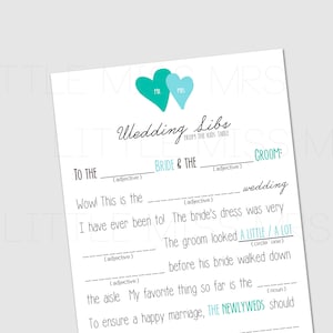 Kindertisch Mad-Libs- Eheberatung vom Kindertisch! // Druckbare mad lib Hochzeitskarten