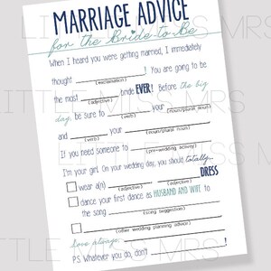 Druckbares Mad-lib Bridal Shower Spiel // Navy oder Navy + Petrol