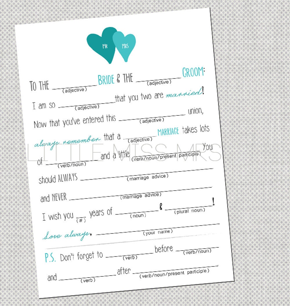 Printable Mad-lib Wedding Advice Cards in Turquoise, Pink or Gold Brown - Etsy