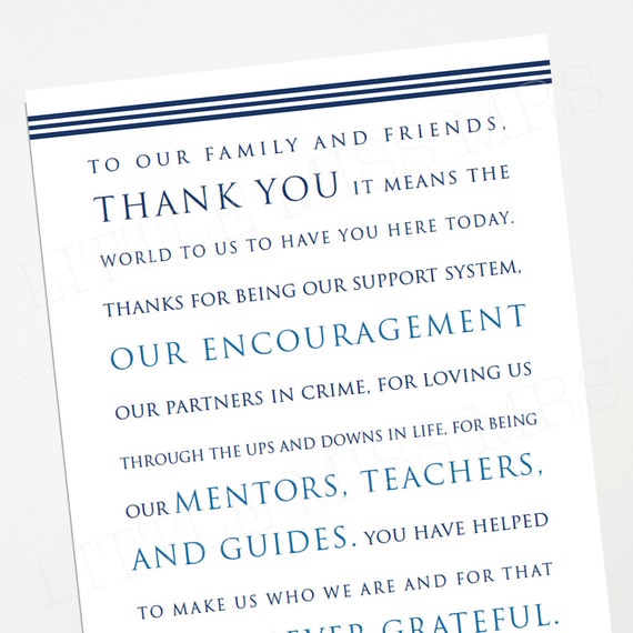 Wedding Reception Thank You Note Blues Navy Instant Etsy