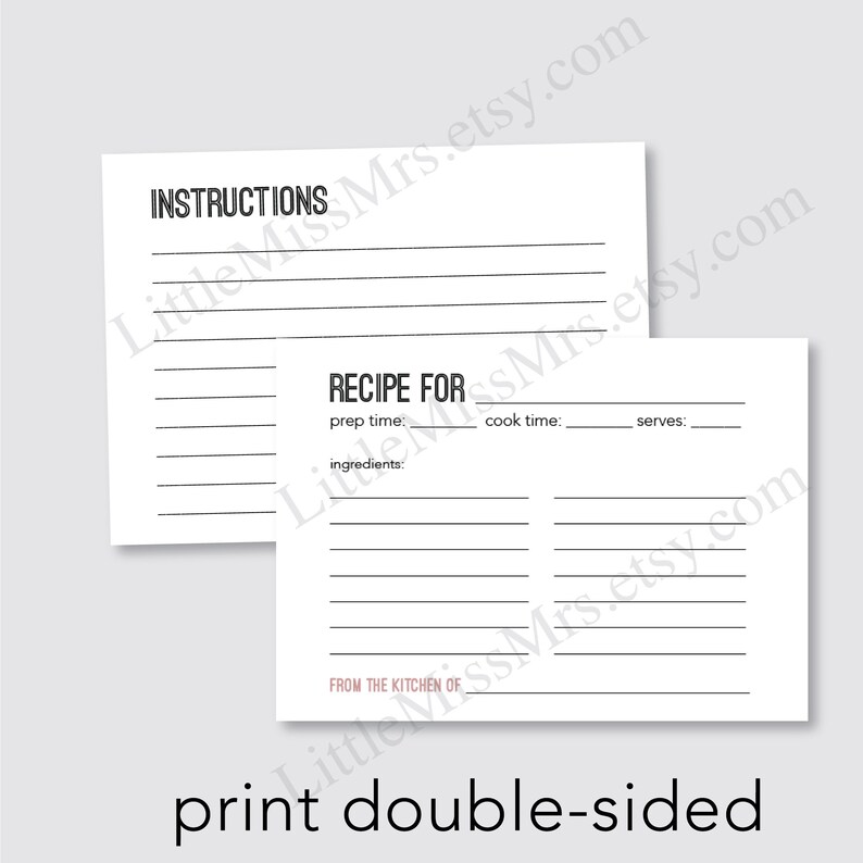 Printable Recipe Cards Bridal Shower Instant Download Includes