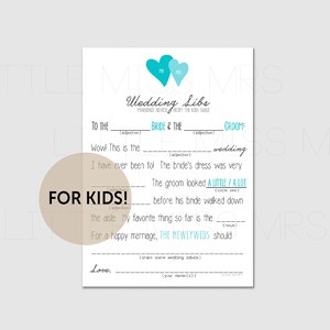 Druckbare Hochzeit mad-lib für Kinder // Hochzeitstipps vom Kindertisch!