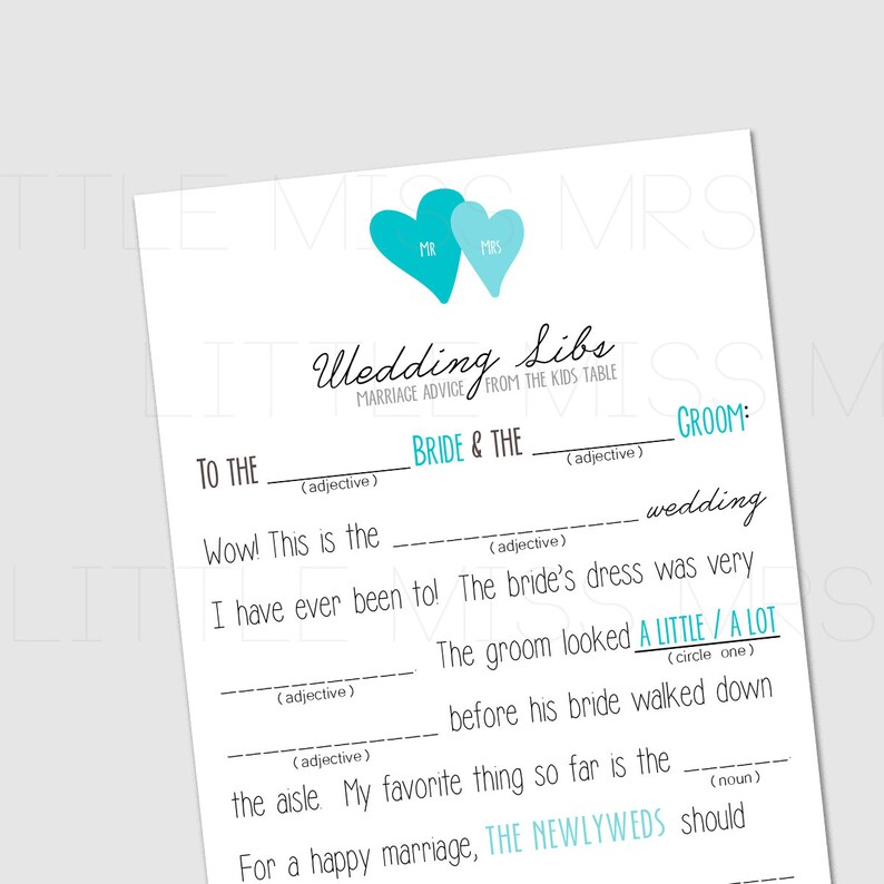 Printable Wedding Mad-lib for Kids // Marriage Advice From the Kids Table! - Etsy
