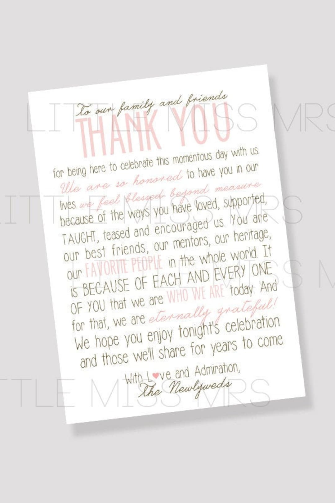 Printable Thank You Notes // to Our Family and Friends... // Include in
