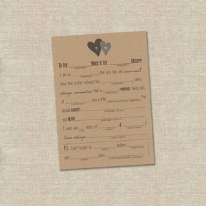 Druckbare Mad-lib Hochzeitsratgeberkarten in schwarz und weiß // 15x7"