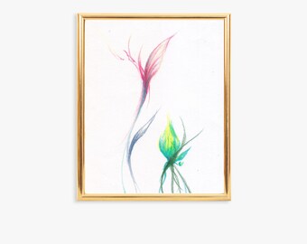 Abstract Floral Sketch, Pink and Green | Instant Digital Print
