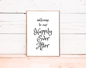 Felices para siempre: Decoración y letrero de boda imprimible digitalmente