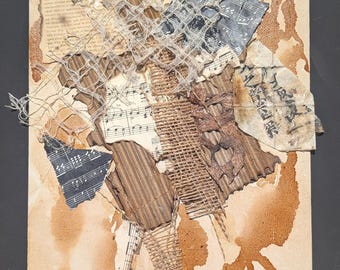 Dregs, Unfinished — Mixed Media Collage on Coffee-Stained Canvas