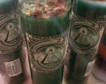 Money Candles, Wiccan dressed Money Drawing spell candles, money spell candles, attract money and abundance spell candles, handmade pagan