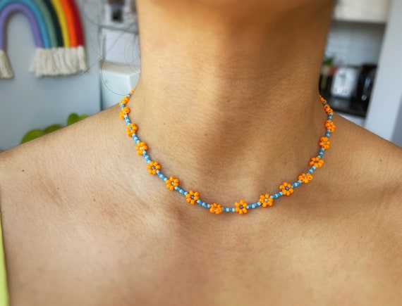 Orange and Blue Daisy Chain Beaded 