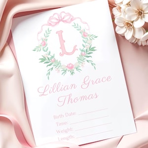 Baby Girl Hospital Sign | Birth Stats Announcement