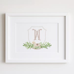 Monogram Crest Rocking Horse Theme Boys Room Baby Boy Nursery Art Printable Art Watercolor Crest Baby Boy Nursery Kids Room Toddler Wall Art