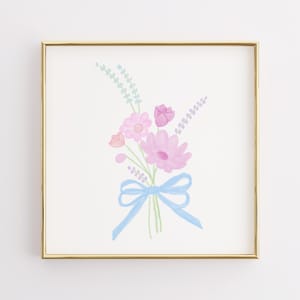 Aquarell Blumenstrauß Hand gezeichnete Digitale Kunst Download Drucke Rosa Mädchen Raum Dekor Wandkunst Grandmillennial Dekor Cottage Kunst Quadrat Kunstdruck