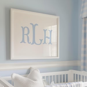 Blue Monogram Art Personalized Wall Decor Boy Room Baby Boy Nursery Boy Bedroom Name Sign Printable Initial Art Blue Watercolor Monogram