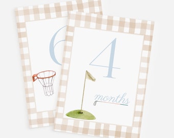 Milestone Cards Baby Boy Milestones Newborn Gift Baby Shower Gift Weekly Monthly New Baby Cards Printable Milestone Cards Beige Gingham