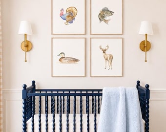 Wildlife Art Prints 4er Set Jagd Kunst Tier Thema Wand-Dekor Digitaler Download Boy Zimmer Kunst